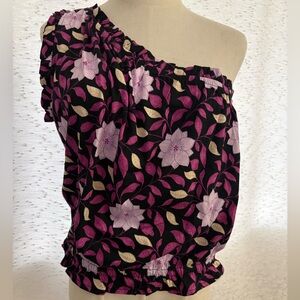 Ann Taylor Purple Magenta Floral one sleeve Blouse NWT